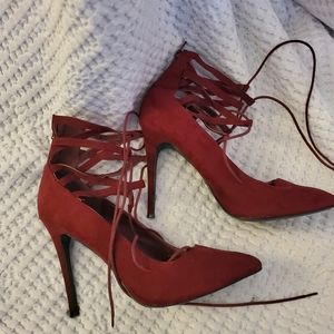 Burgundy Lace Up Heels